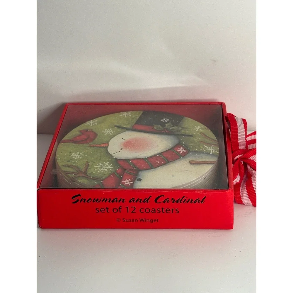 Susan Winget Snowman and Cardinal Set of 12 Paper Coasters C.R. Gibson